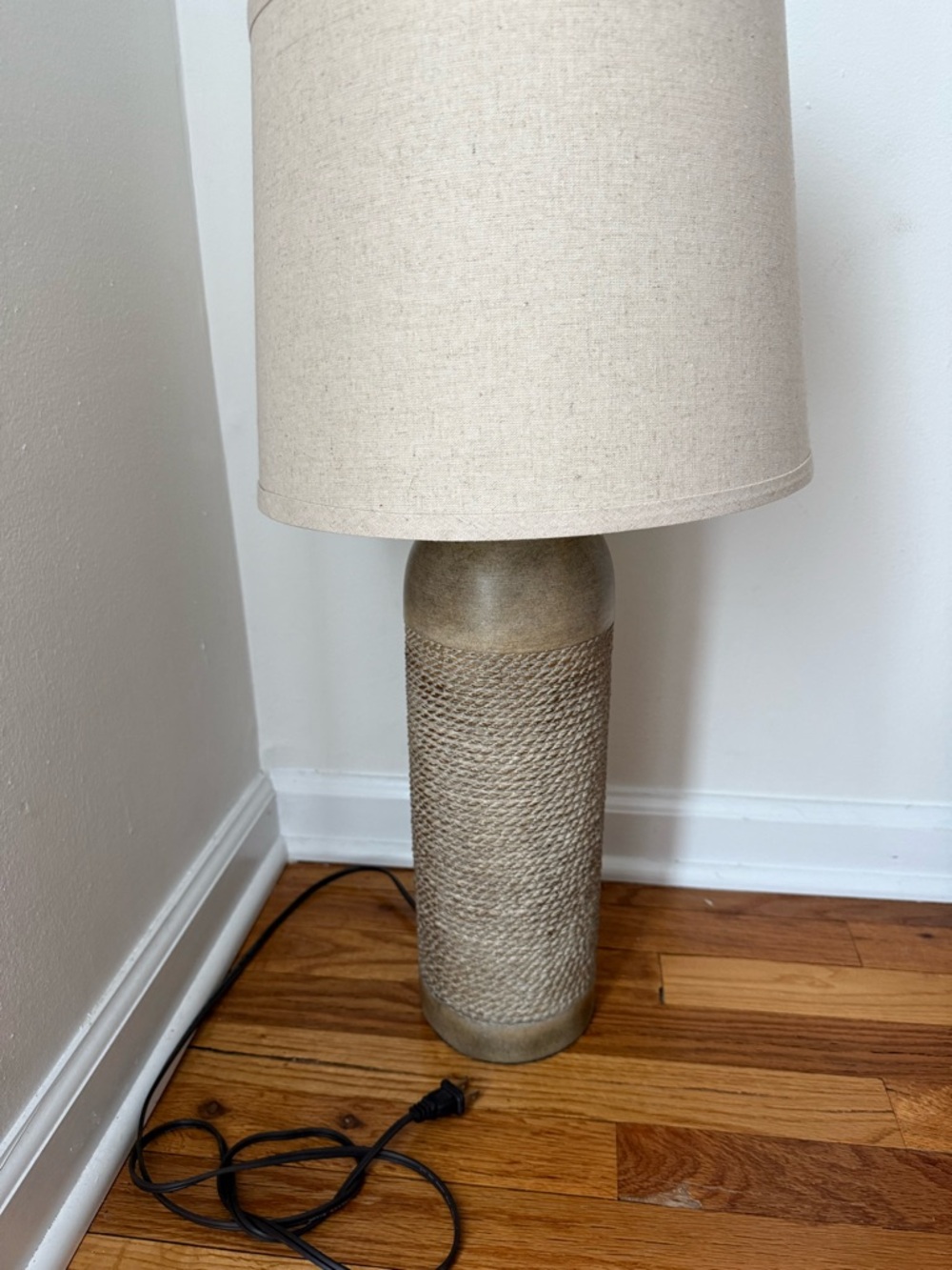 Beige Rope-Textured Table Lamp with Fabric Shade